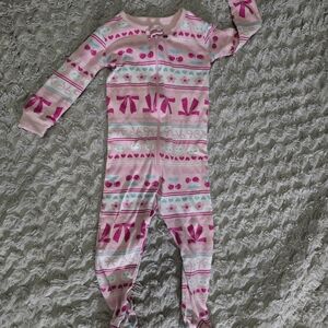 The Children's Place Pink and Teal Bow & Cherry Footed One-Piece